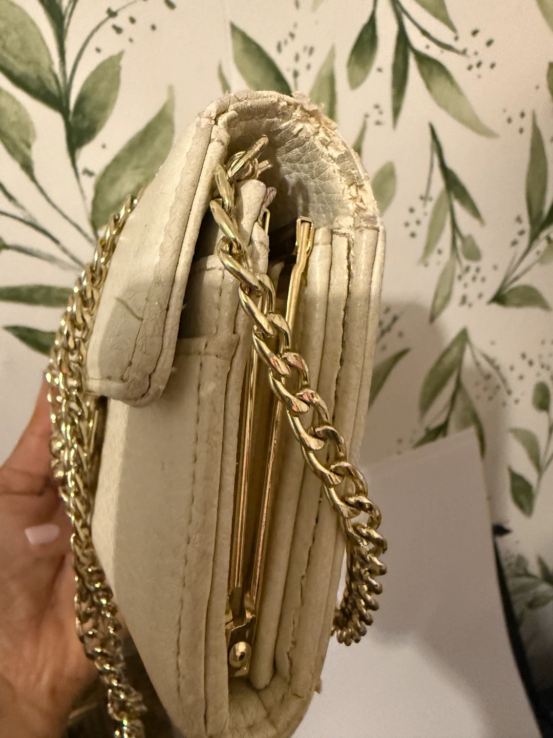 Cream Textured Wallet Clutch with Gold Chain - photo 2
