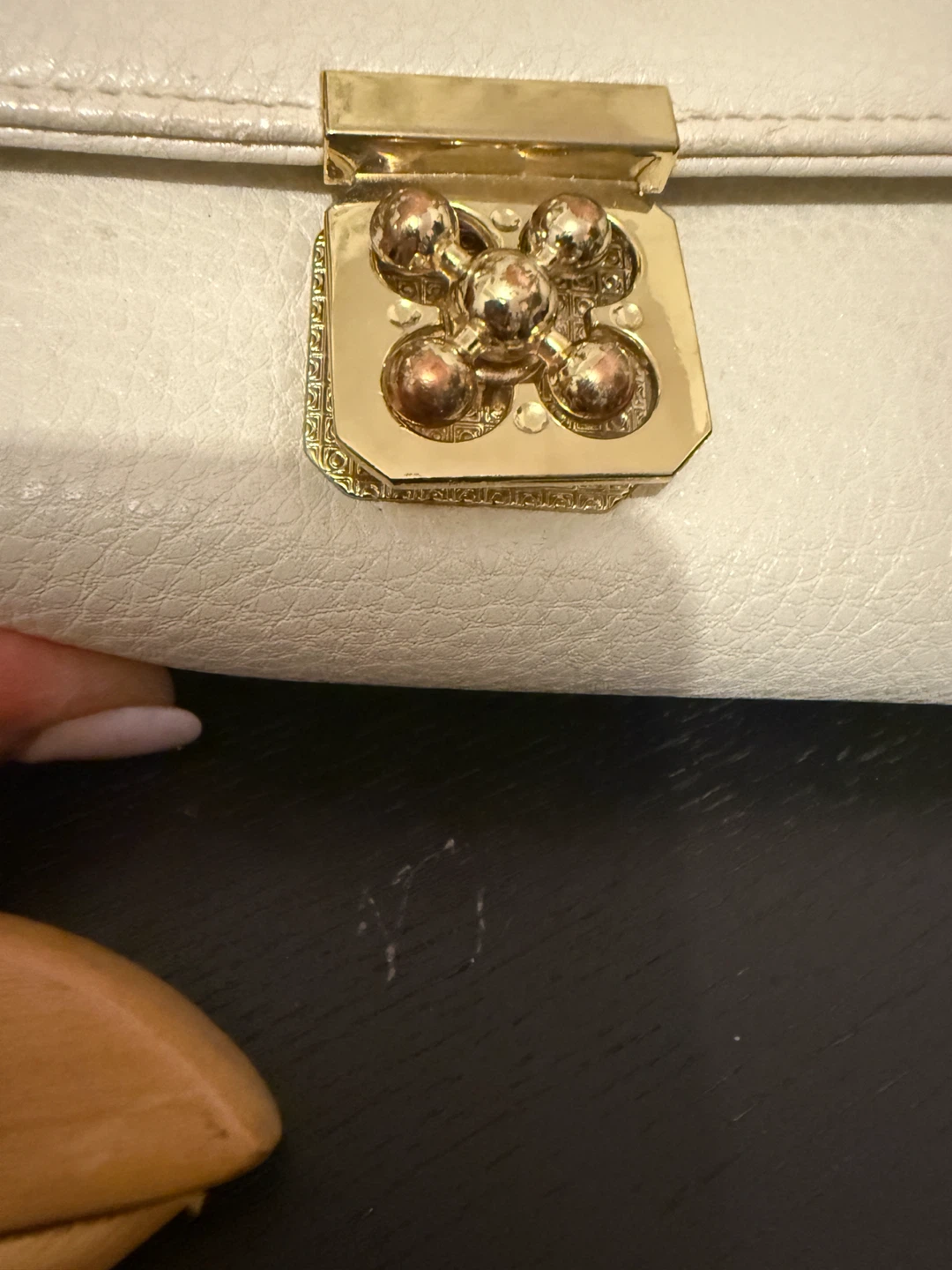 Cream Textured Wallet Clutch with Gold Chain - photo 4