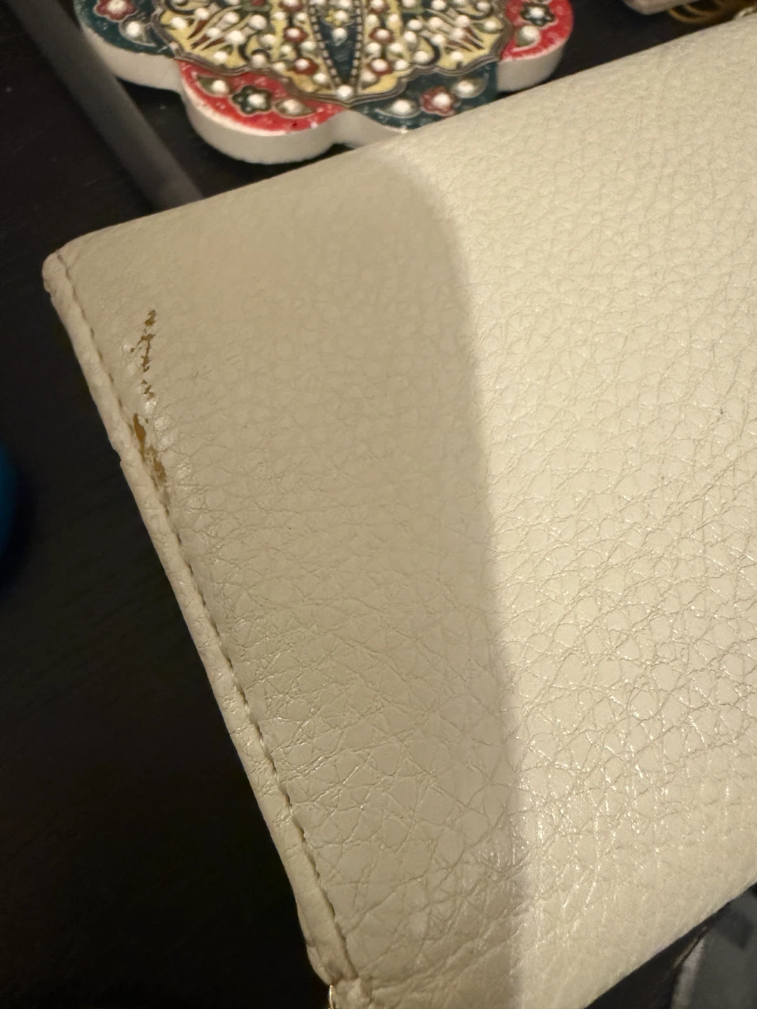 Cream Textured Wallet Clutch with Gold Chain - photo 5