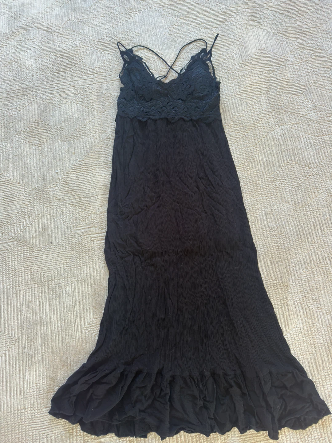 Black Lace Trim Maxi Dress