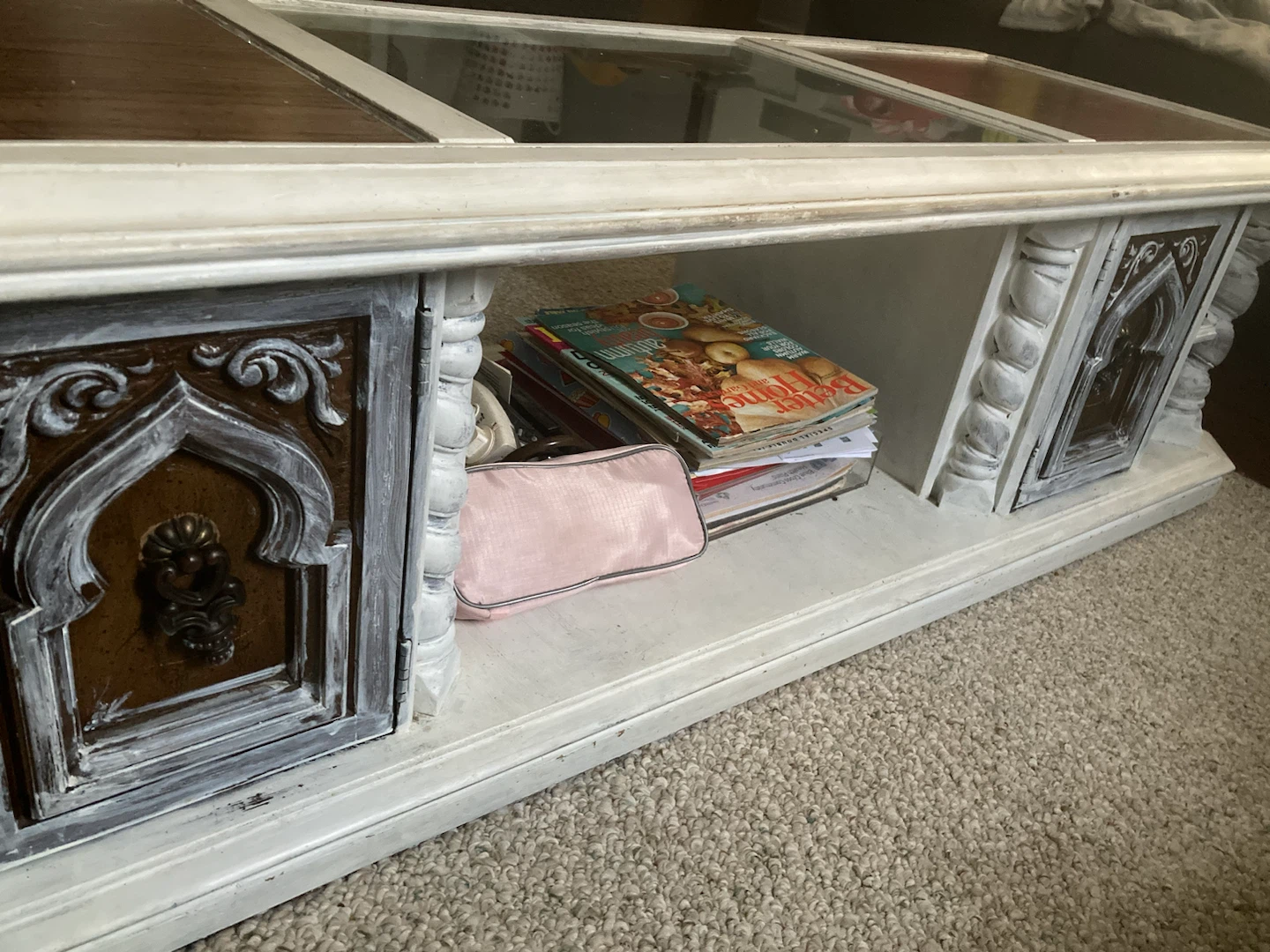 Vintage Coffee Table with Glass Top and Storage Shelf - photo 3