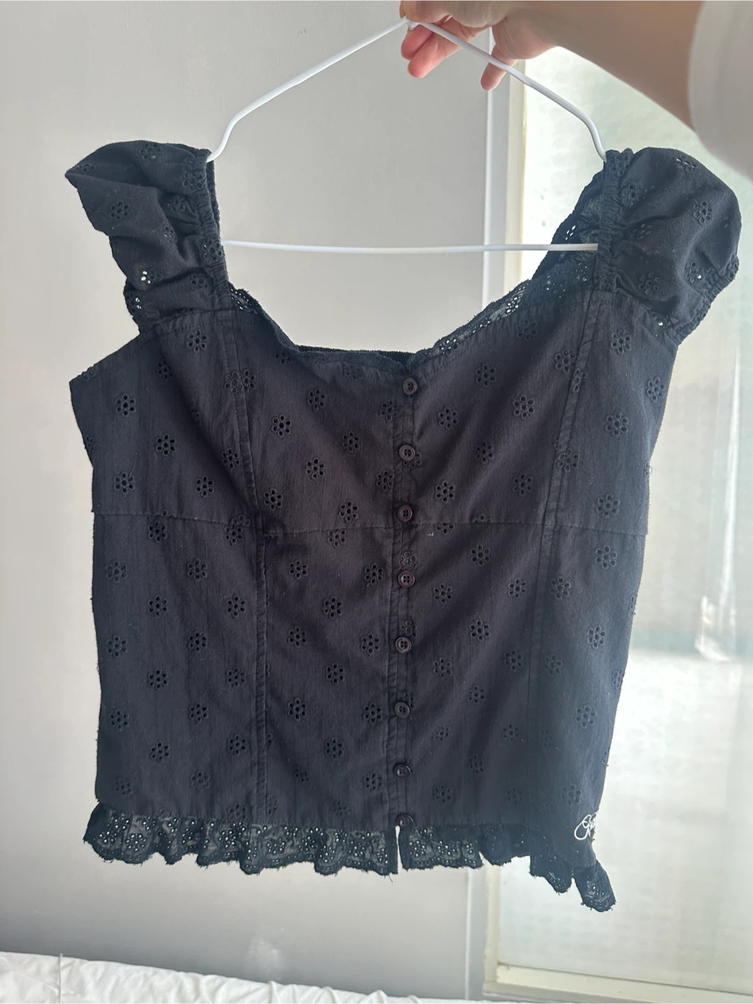 Black Eyelet Button-Up Top (available until August)