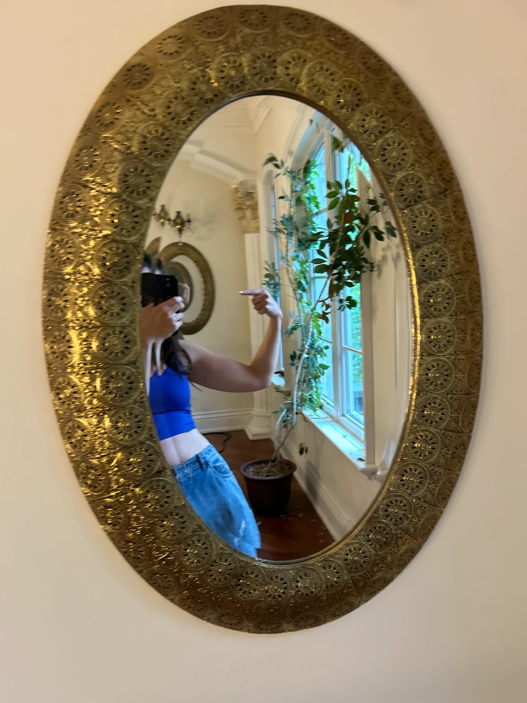 Pair of Vintage Ornate Brass Oval Mirror - photo 2