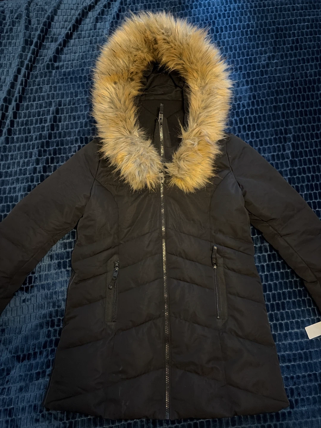 Point Zero Black Puffer Jacket with Faux Fur Hood