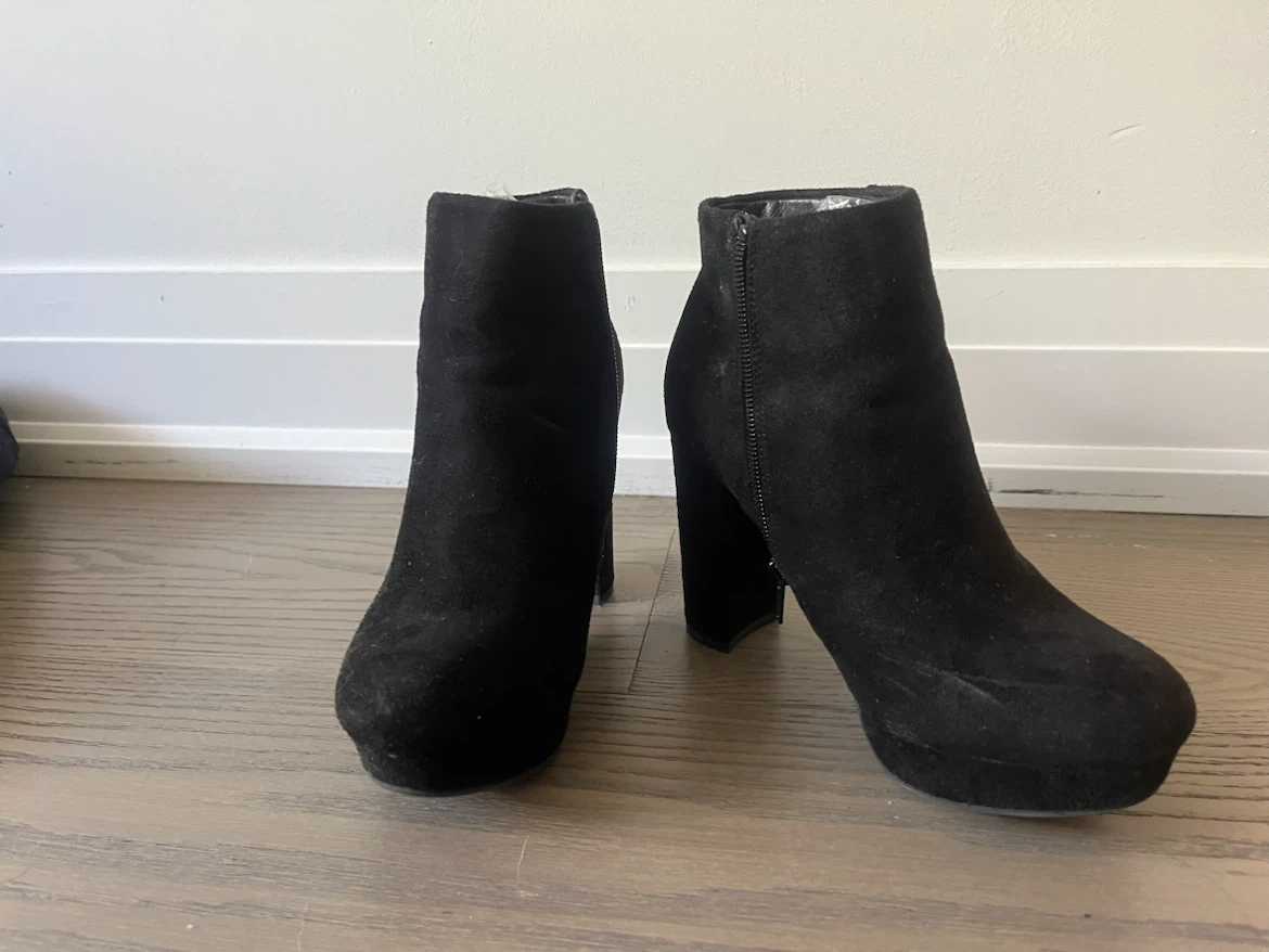 Black Suede Ankle Boots with Block Heels