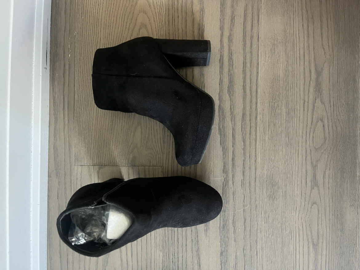 Black Suede Ankle Boots with Block Heels - photo 3