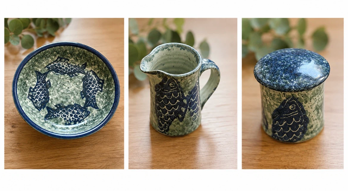 Handcrafted Stoneware Serving Set with Fish Design - photo 2