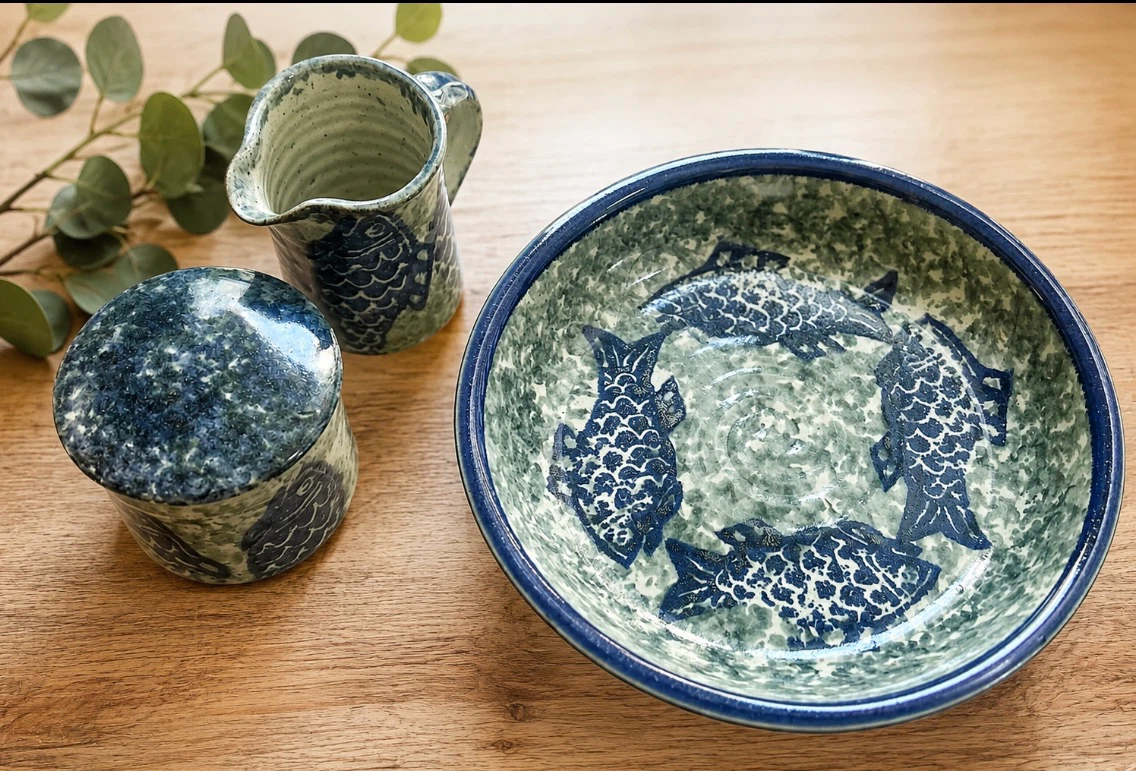 Handcrafted Stoneware Serving Set with Fish Design - photo 3