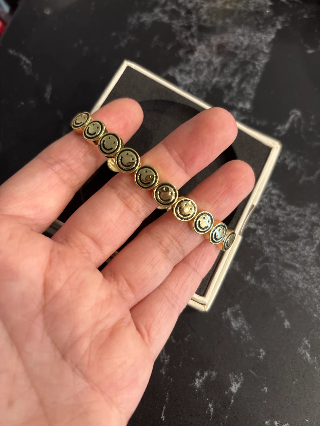 LISA GOZLAN Gold Tone Smiley Face Bracelet