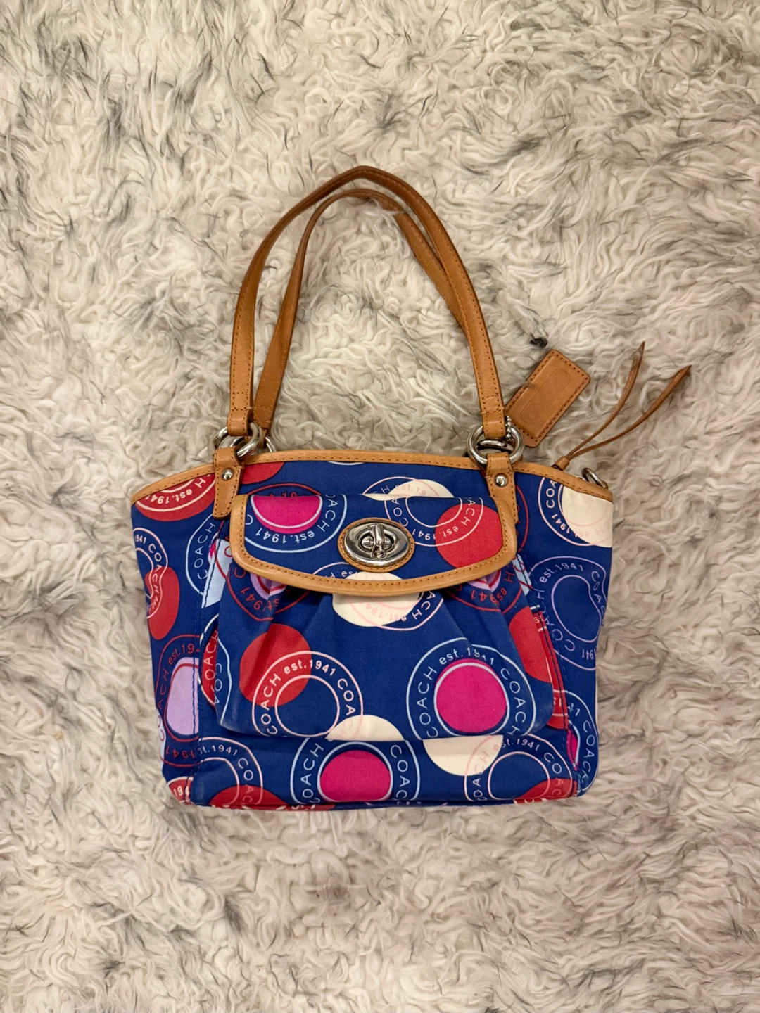 Coach ‘Leah’ Signature Op Art Satin Bag - Blue / Red