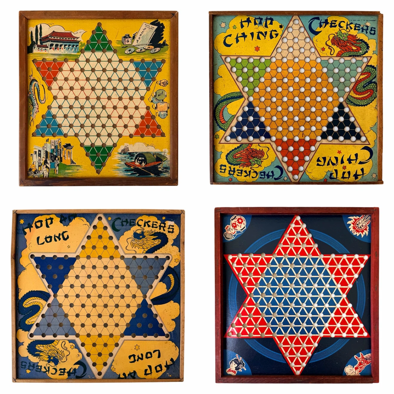 Collection of 5 Vintage Chinese Checkers Game Boards