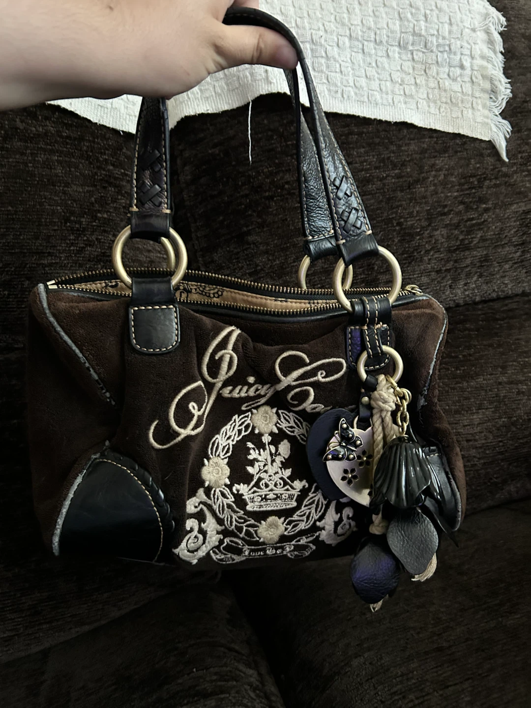Juicy Couture Brown Velour Shoulder Bag