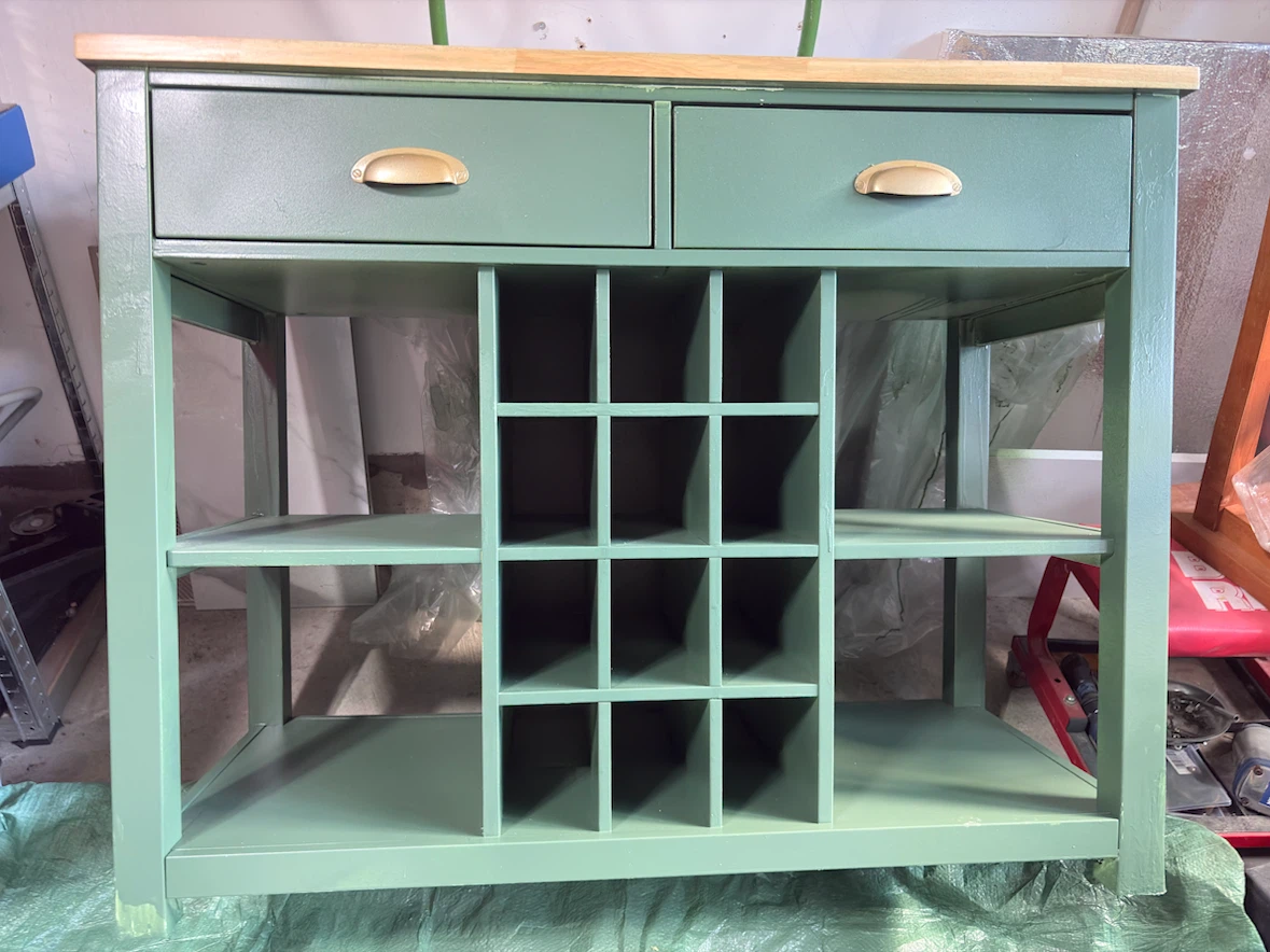 Green Kitchen Island with Wine Rack and Drawers - photo 2