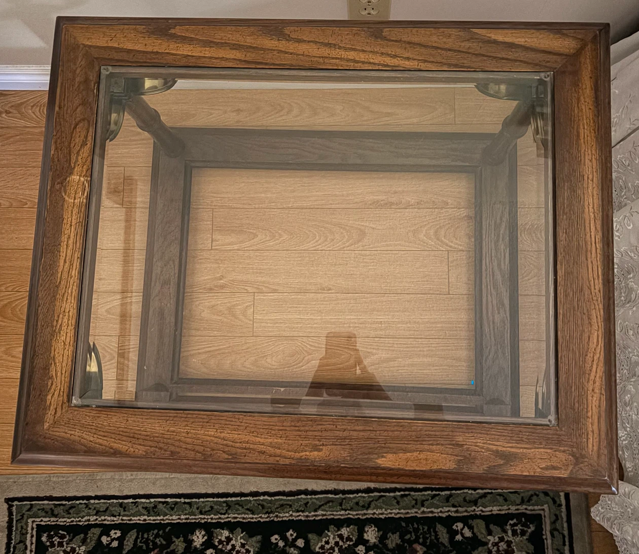Wooden side tables with glass top