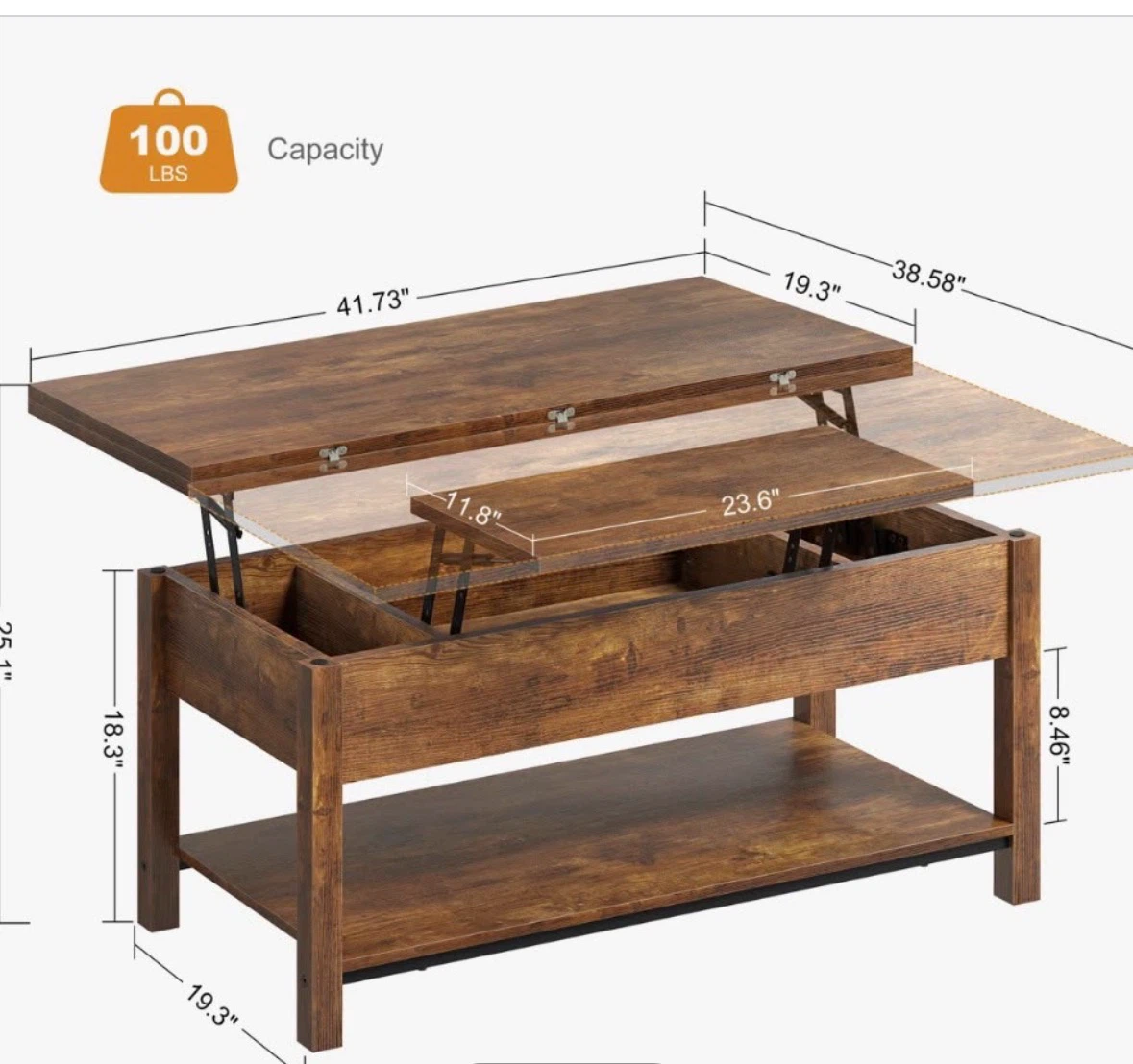 Lift Top Coffee Table with Storage - photo 2