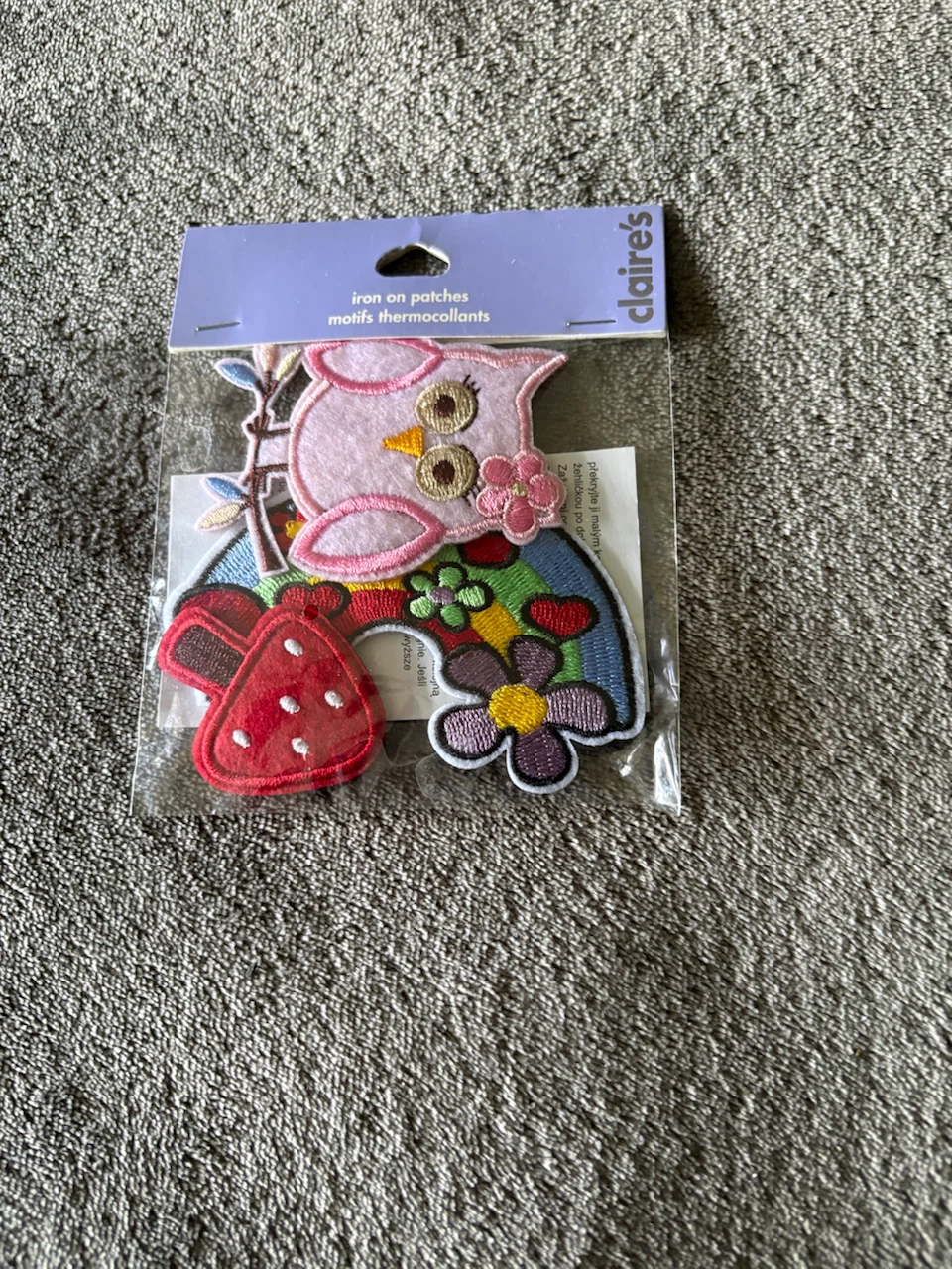 Claire's Iron on Patches - Owl, Strawberry, Rainbow