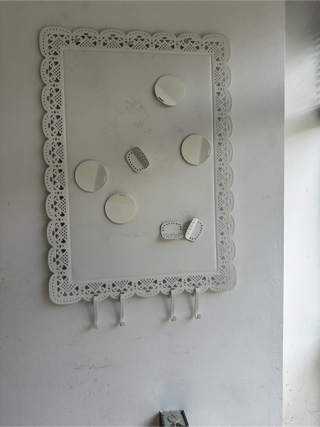 IKEA White Lace-Trimmed Magnetic Board with Hooks
