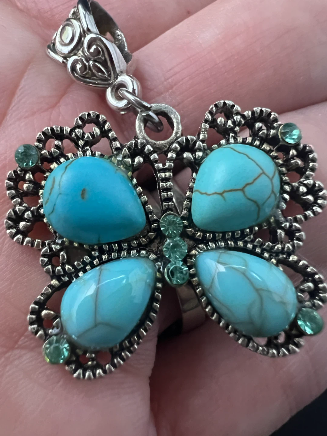 Vintage Style Turquoise Butterfly Pendant - photo 5
