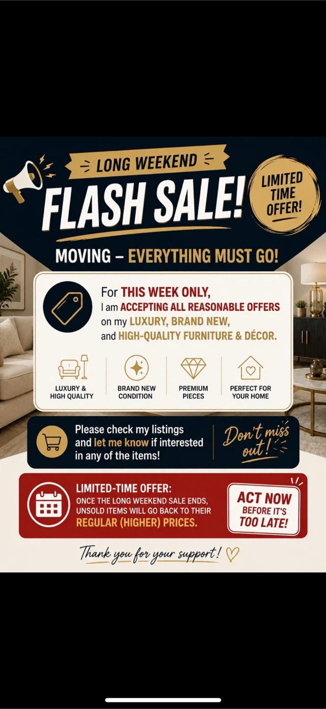 🚨 Long Weekend Flash Sale on Furniture & Décor