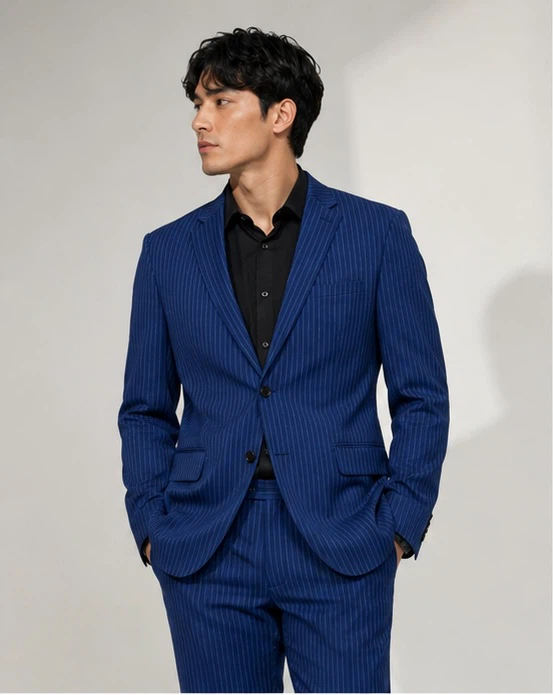 Blue Pinstripe Slim Fit Blazer