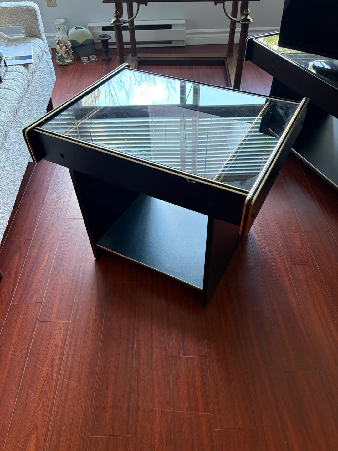 2 Vintage Glass and Brass Side Tables