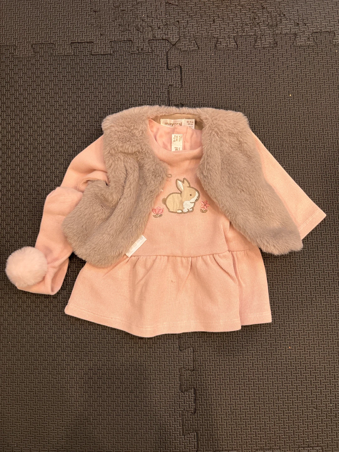 Mayoral Baby Girl Pink Bunny Sweater Dress with Vest, Headband