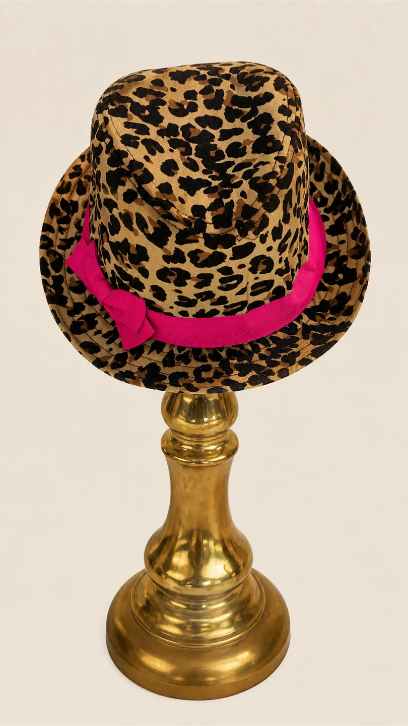 Leopard Print Hat with Pink Ribbon - photo 3