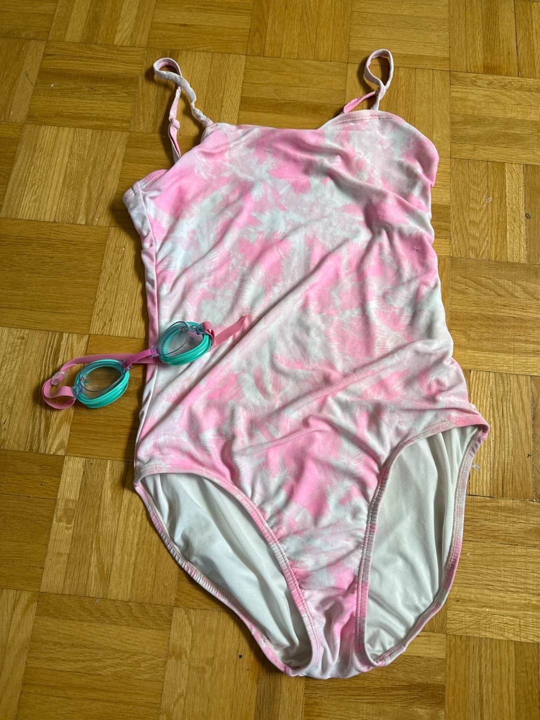 Girl's Pink Tie-Dye Swimsuit with Goggles