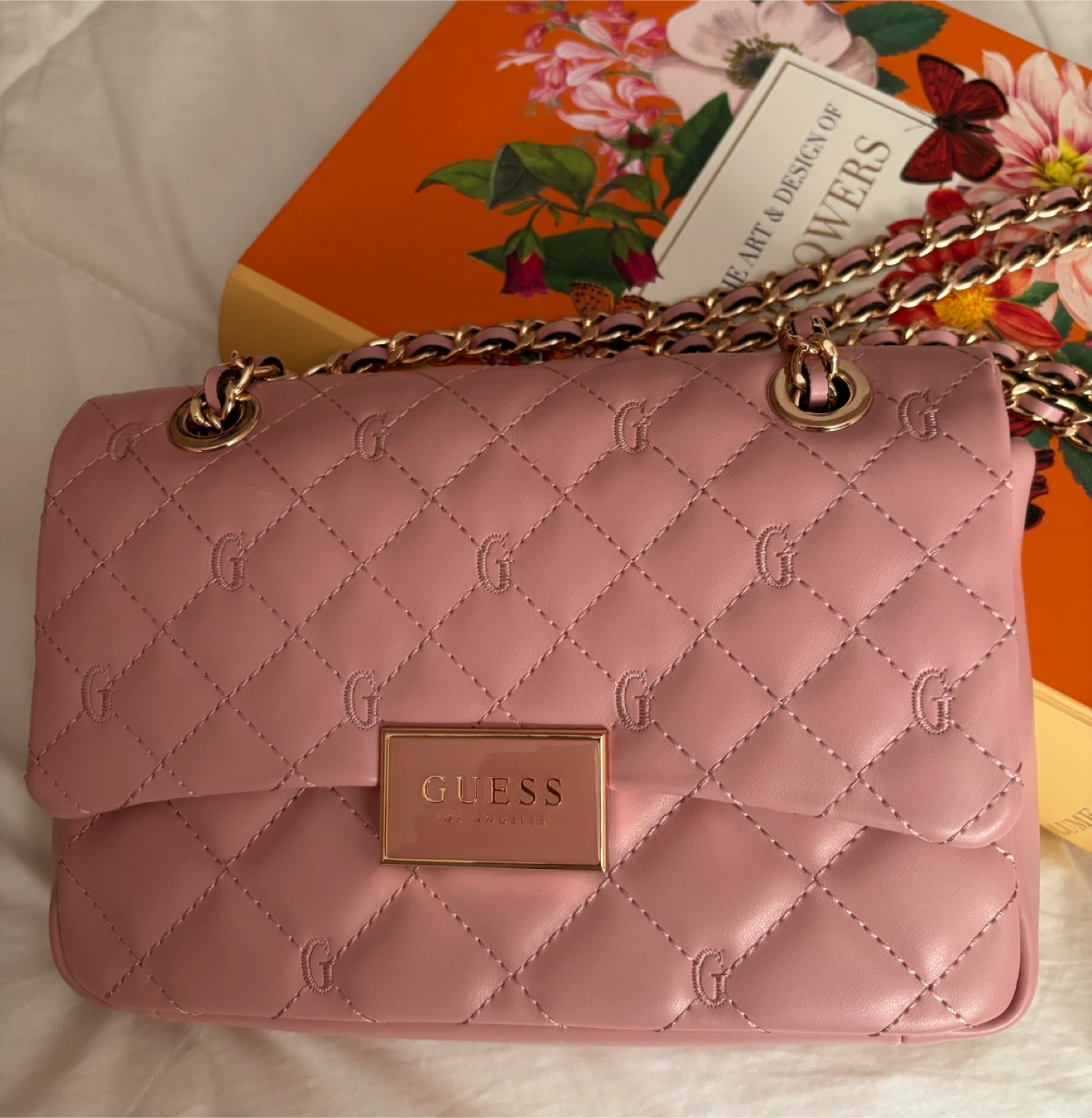 Guess Pink Quilted Chain Shoulder Bag