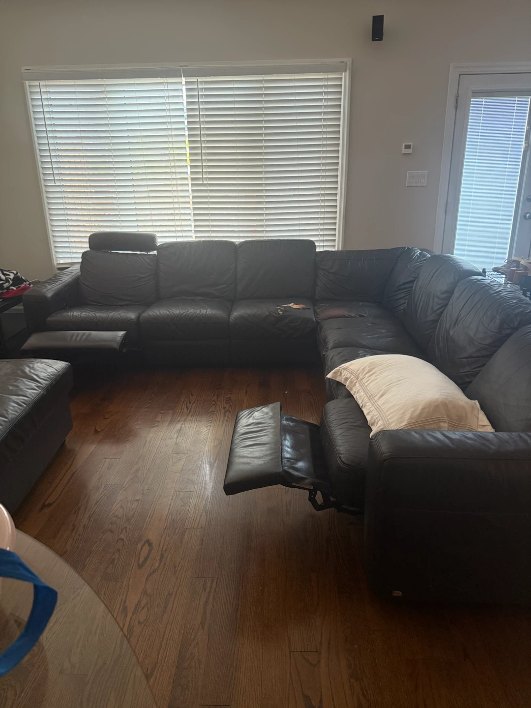 Large Black Leather Sectional Sofa with Recliners