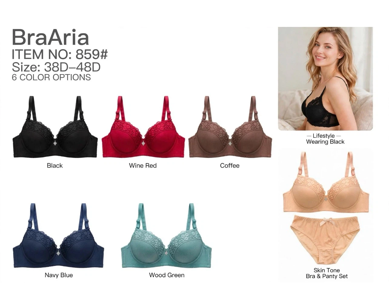 BraAria Lace Bra and Panty Set 859#34D-48D