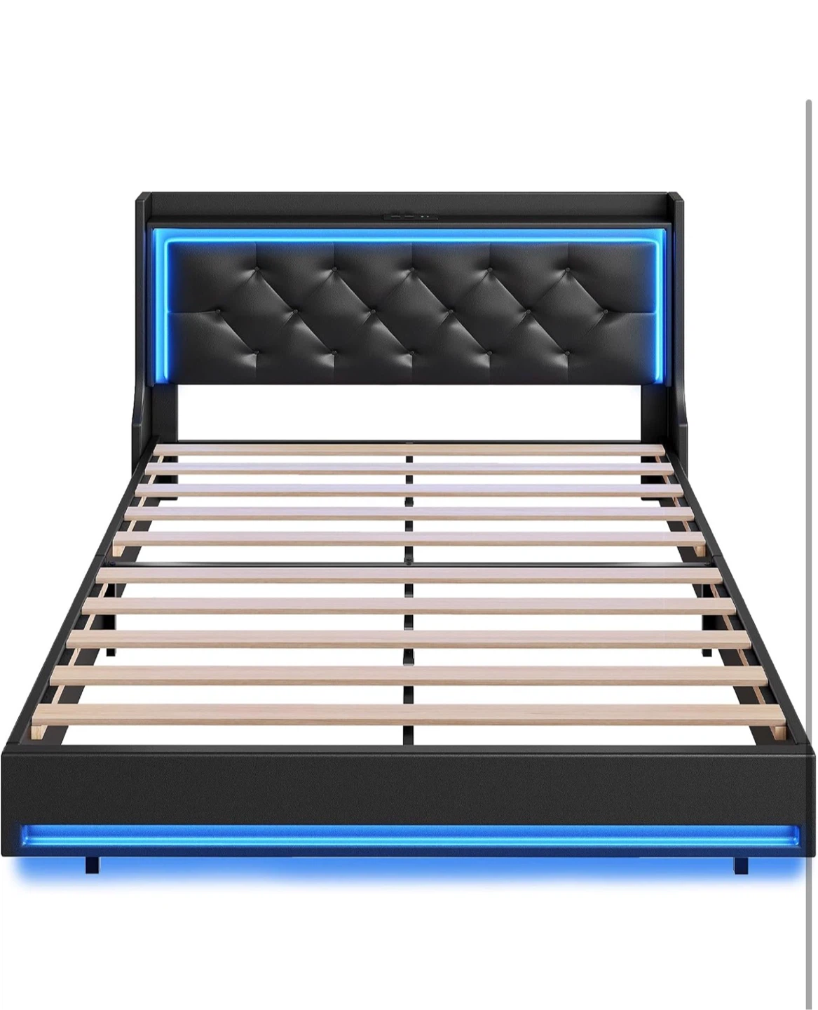 Queen Size Modern Upholstered Bed Frame with LED Lights - photo 5