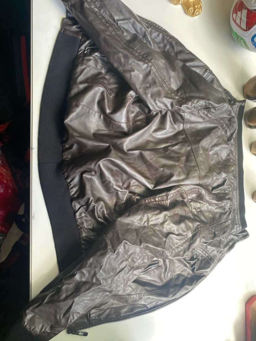Calvin Klein Brown Faux Leather Bomber Jacket
