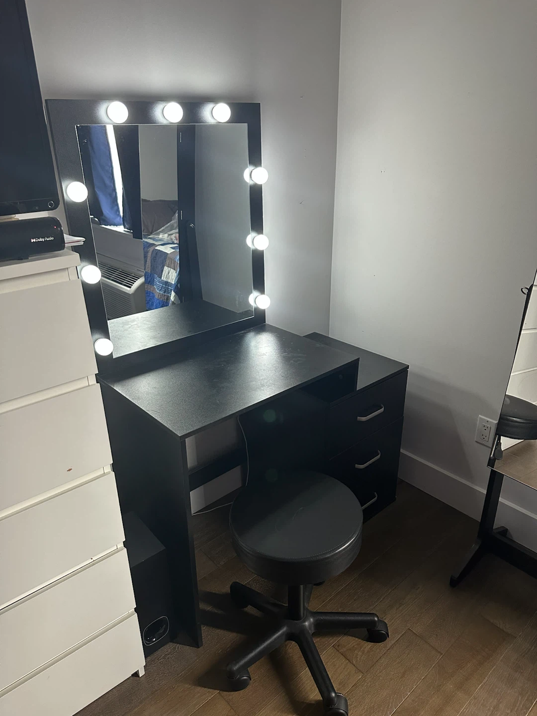 Black Vanity with Lights and Stool - photo 2