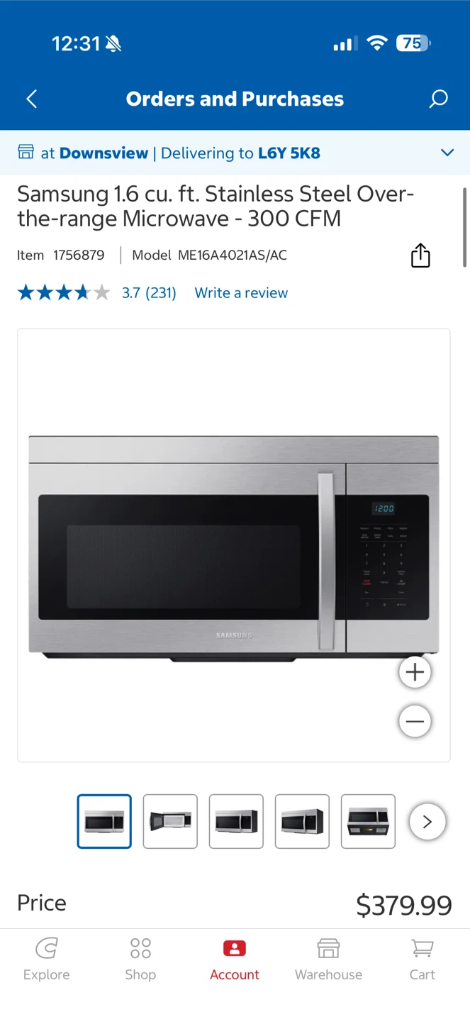 Samsung 1.6 cu. ft. Stainless Steel Over-the-Range Microwave