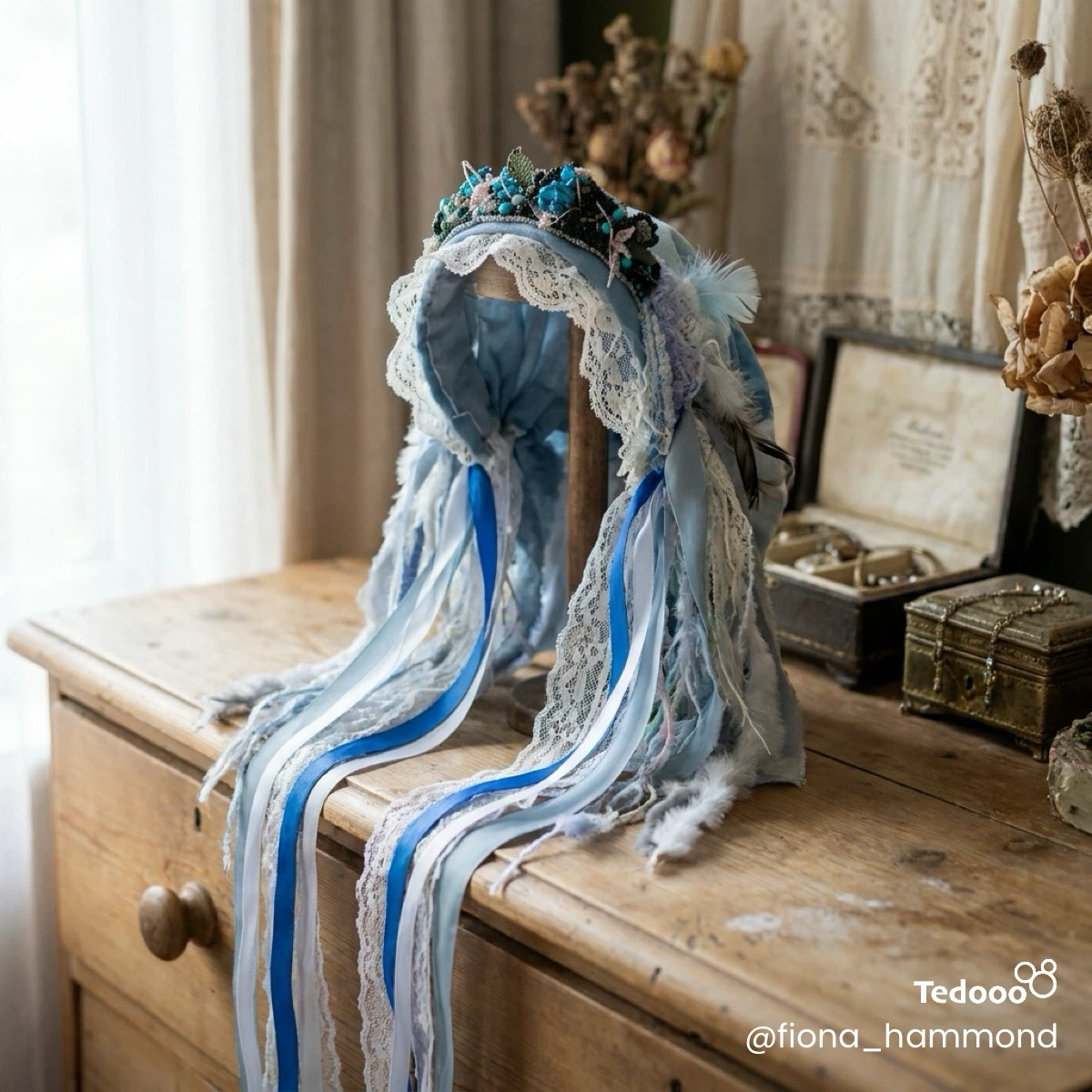 Handmade Boho Blue Festival Headdress - photo 2