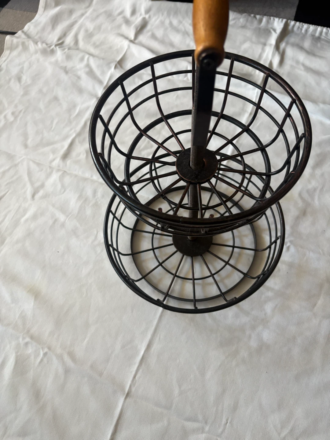 Two-Tier Wire Fruit Basket with Wooden Handle