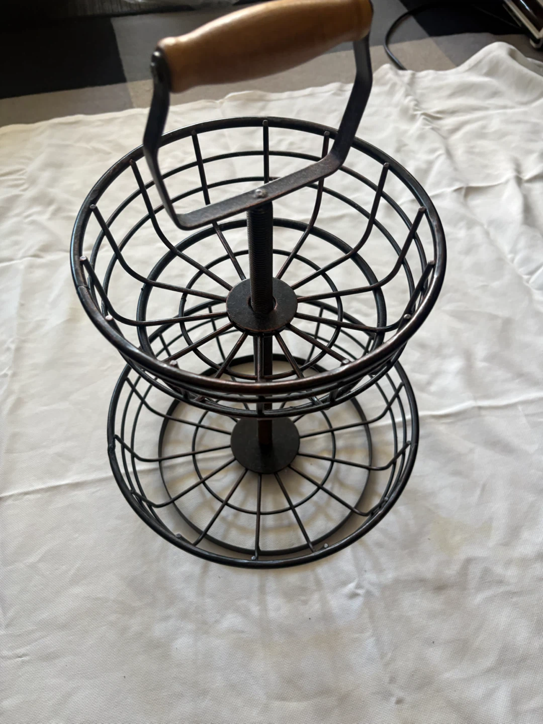Two-Tier Wire Fruit Basket with Wooden Handle - photo 2
