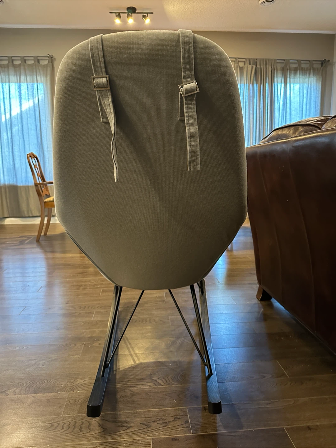 Light Grey Upholstered Rocking Chair with Headrest - photo 2
