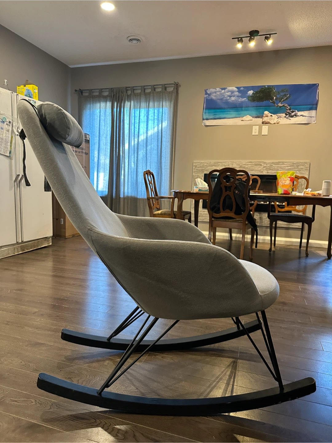Light Grey Upholstered Rocking Chair with Headrest - photo 3