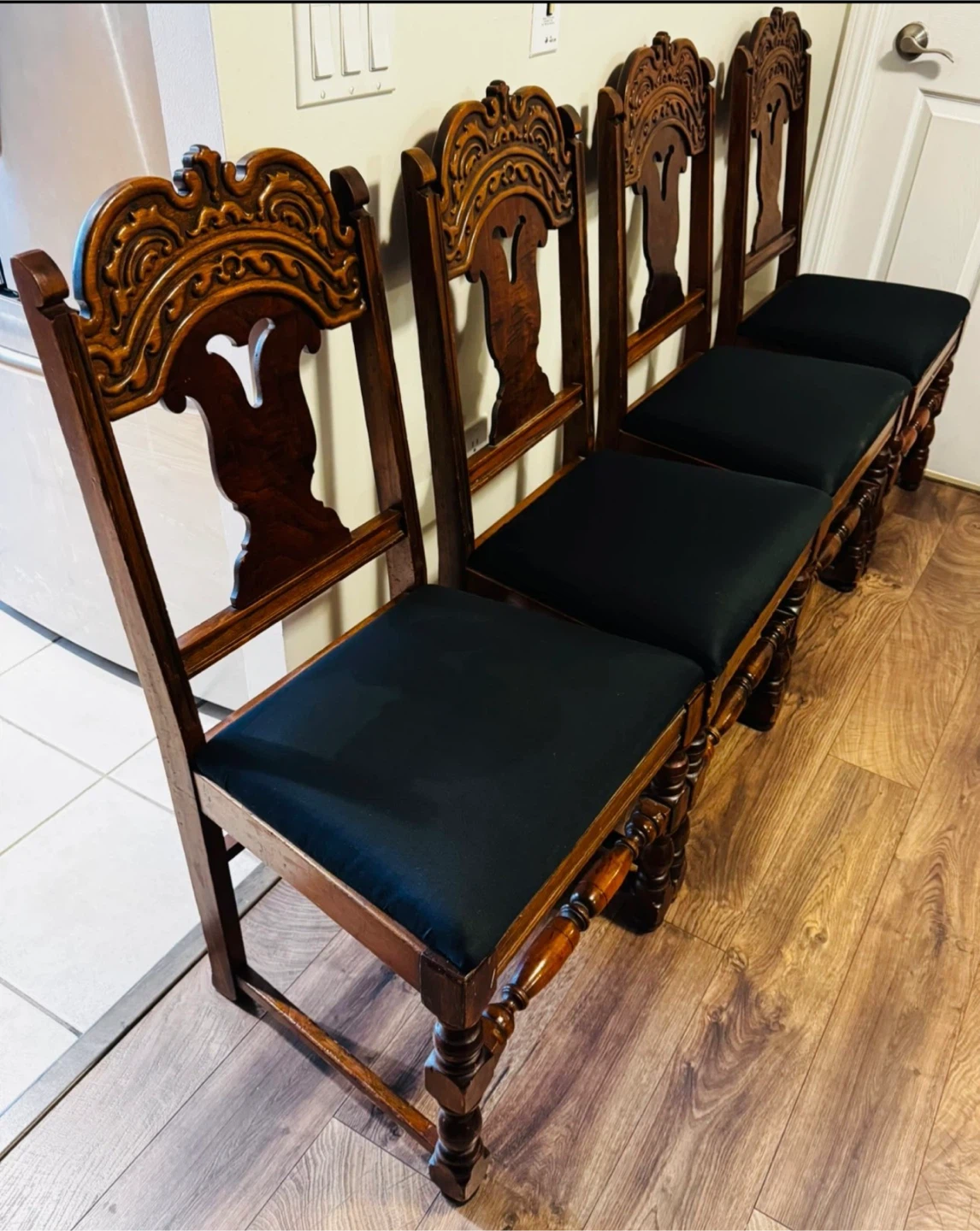 Set of 4 Vintage Wooden Dining Chairs