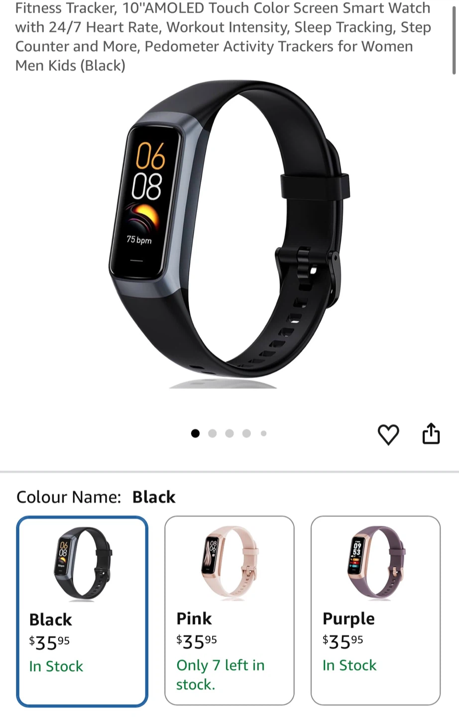 Fitness Tracker Smart Watch - Black - with 24/7 Heart Rate - photo 5