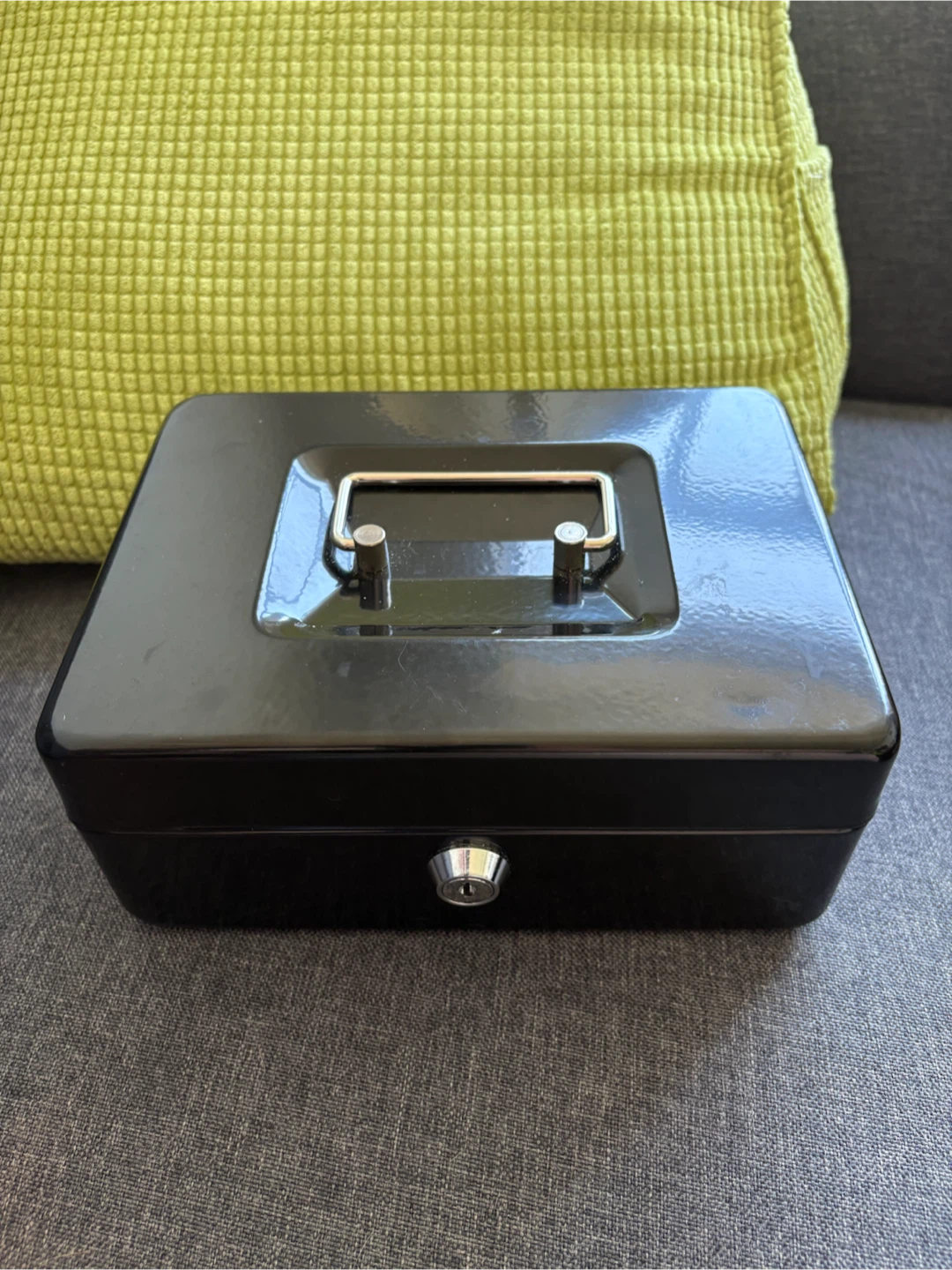 Black Metal Cash Box with Handle and Lock