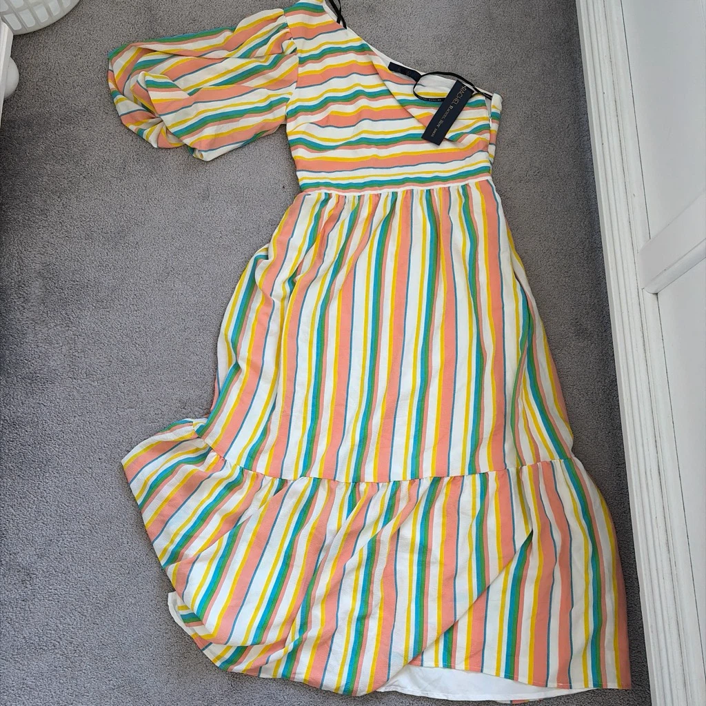 RACHEL Rachel Roy Striped One-Shoulder Maxi Dress