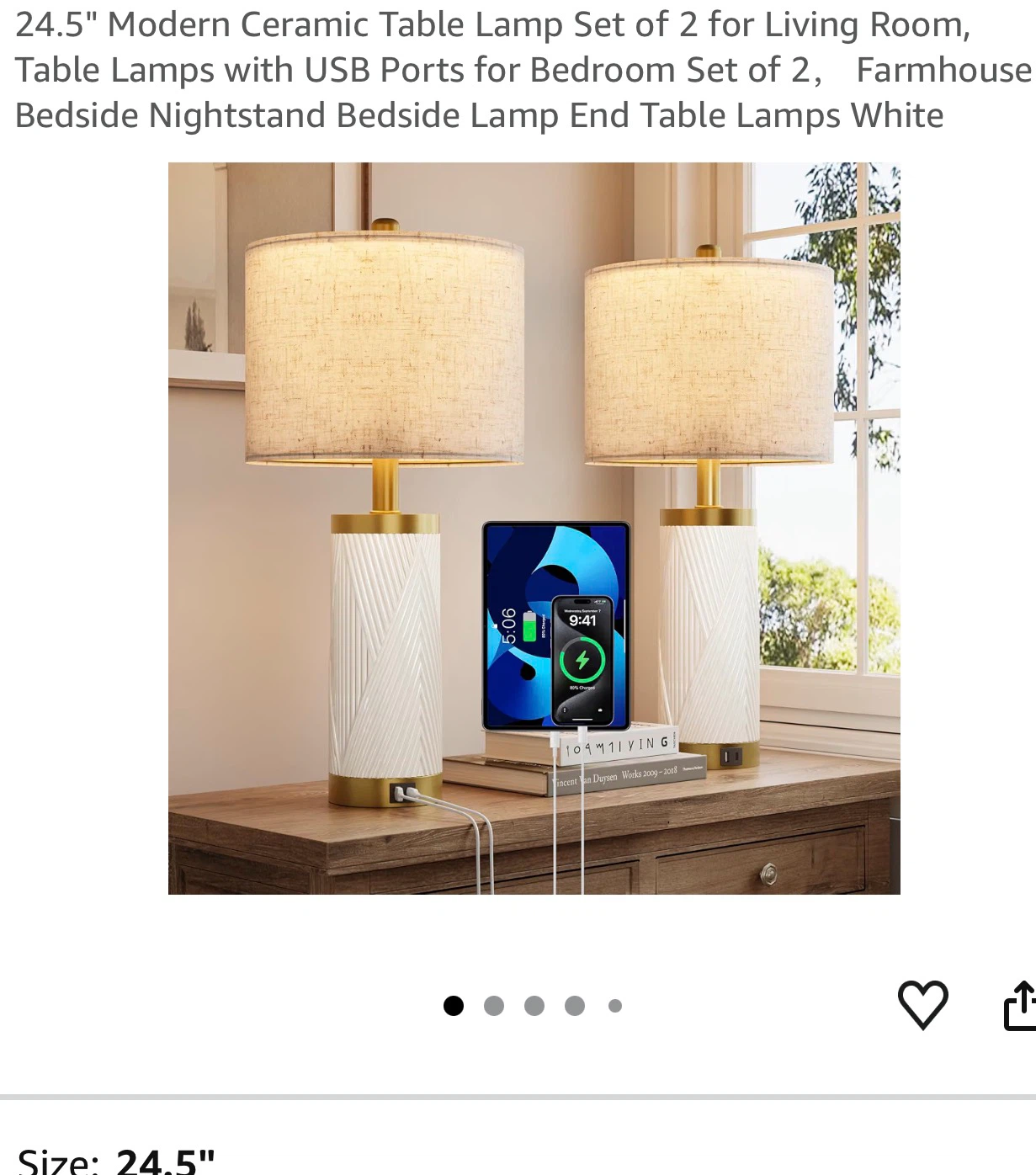 Set of 2 Modern Ceramic Table Lamps - White & Gold