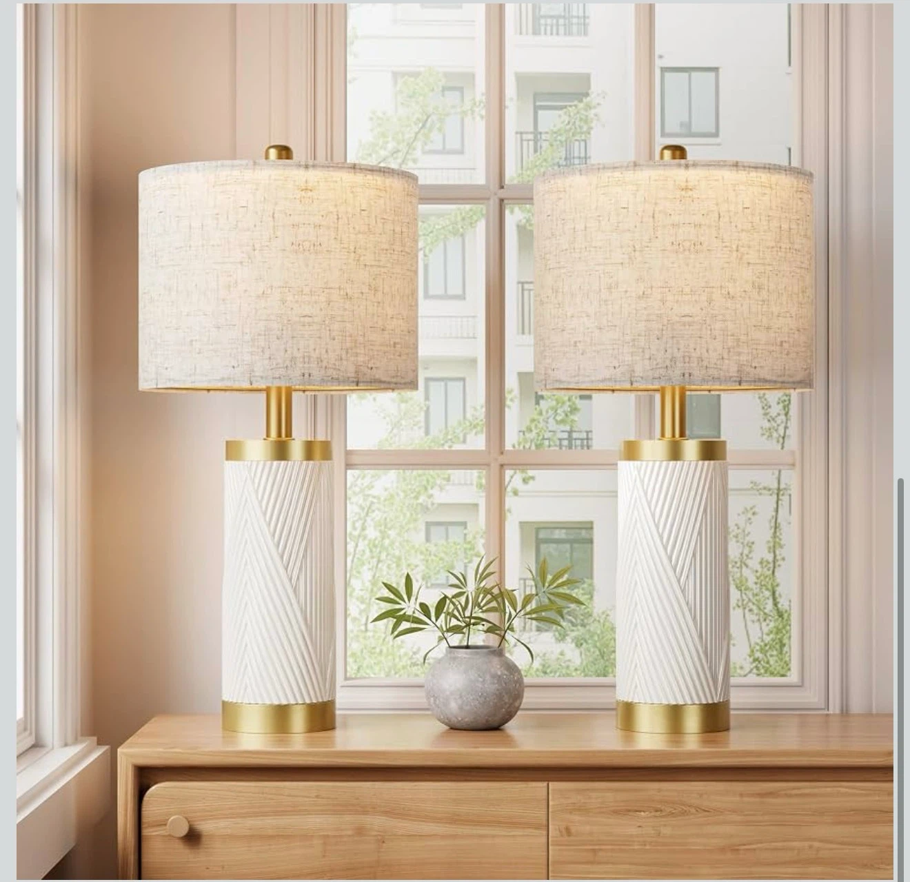 Set of 2 Modern Ceramic Table Lamps - White & Gold - photo 4