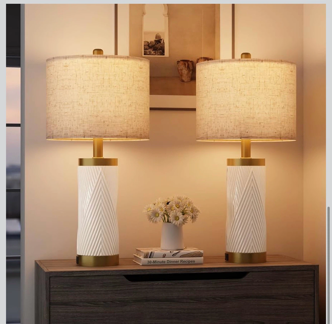 Set of 2 Modern Ceramic Table Lamps - White & Gold - photo 5