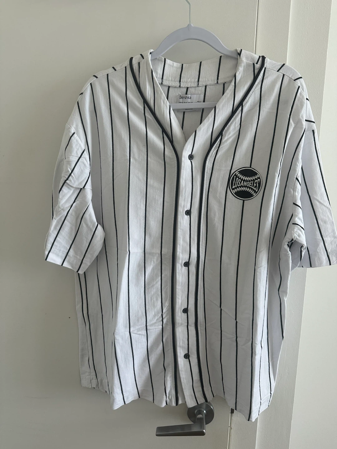 Bershka White Pinstripe Baseball Jersey - XL