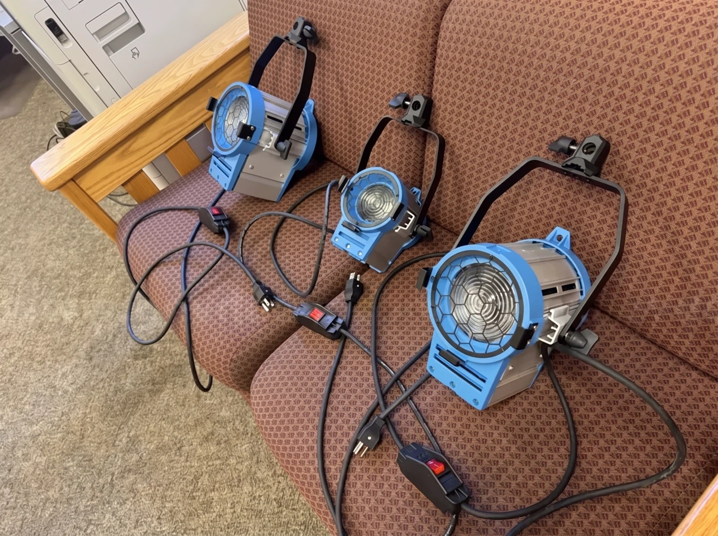 Blue Stage Lights with Cables (Set of 3)