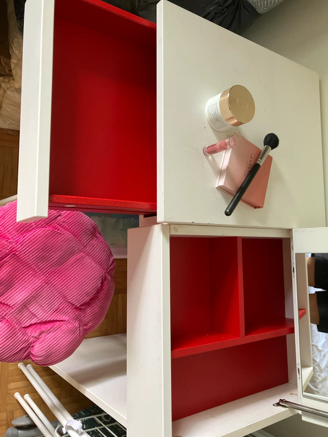 White Vanity Table with Red Interior
